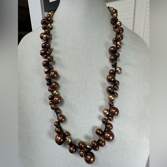 Long adjustable bronze bead necklace - Picture 4 of 5
